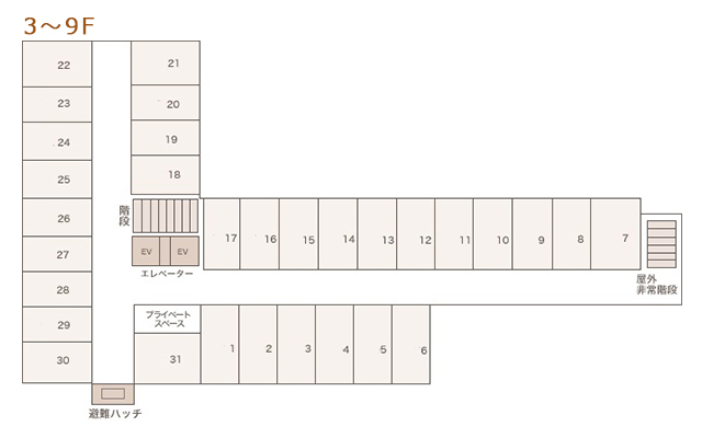 3～9F平面図